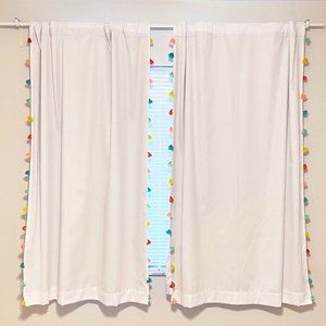 TWO Pillowfort Tassel Blackout Curtains (63"x42") White